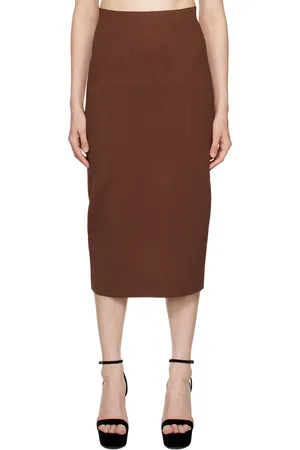 Victoria Beckham Brown Vented Midi Skirt