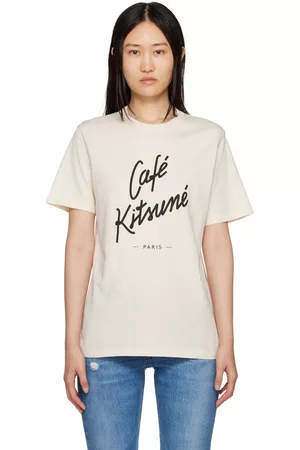 Maison Kitsuné Women T-shirts - Beige 'Café Kitsuné' T-Shirt