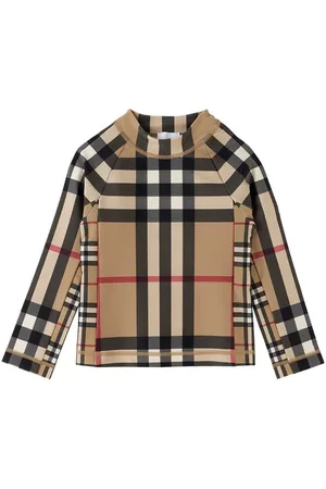 Burberry Kids Beige Check Swim Shirt