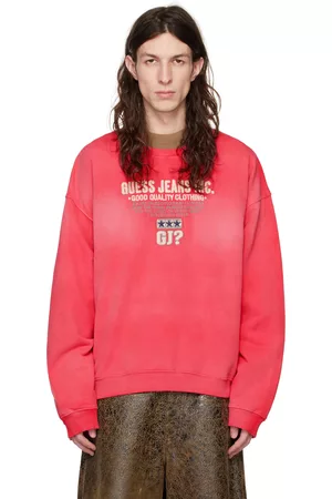 Guess Men Sweatshirts - Red Logo Sweatshirt