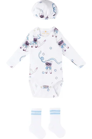 Mini Rodini Baby White Siamese Cat Four-Piece Set
