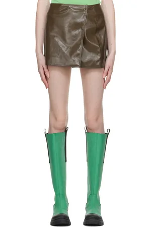 Ganni Brown Patent Faux-Leather Miniskirt