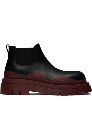 Bottega Veneta Black & Burgundy Tire Chelsea Boots