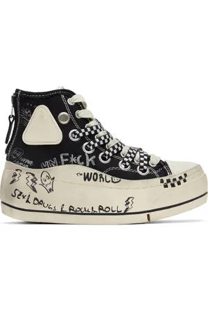 R13 Black & White Double Grommet Kurt Sneakers