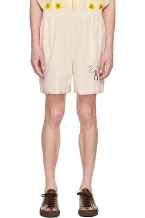 HARAGO Off-White Embroidered Shorts