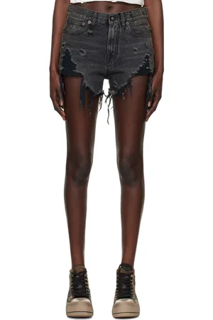 R13 Black Shredded Slouch Shorts