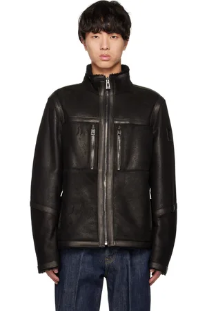 Belstaff Men Leather Jackets - Black Tundra Shearling Jacket