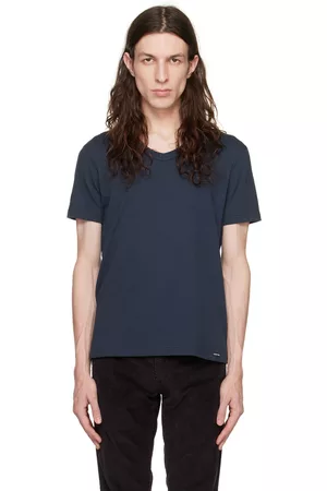 Tom Ford Men T-shirts - Navy V-Neck T-Shirt