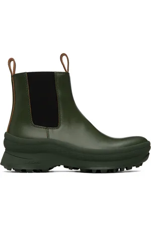 Jil Sander Men Boots - Green Leather Chelsea Boots