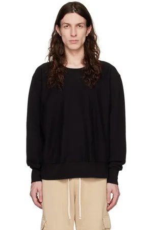 Les Tien Black Heavyweight Crop Crew Sweatshirt