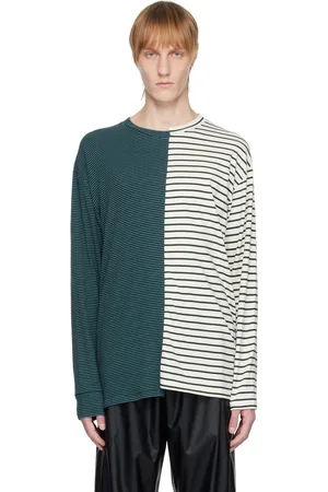 Maison Margiela Green & Off-White Half-Ribbed Long Sleeve T-Shirt