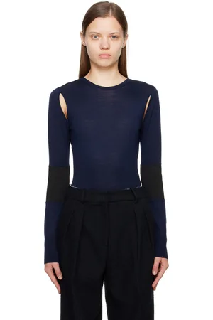 Victoria Beckham Navy Cutout Bodysuit