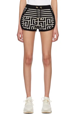 Balmain Black & Off-White Jacquard Shorts