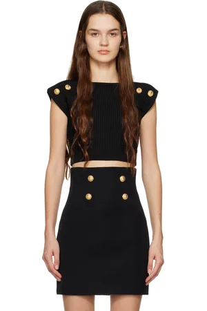 Balmain Black Six-Button T-Shirt