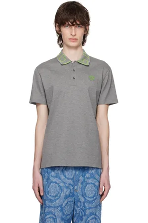 VERSACE Men Polo Shirts - Gray Greca Polo