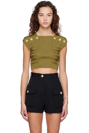 Balmain Khaki Cropped T-Shirt