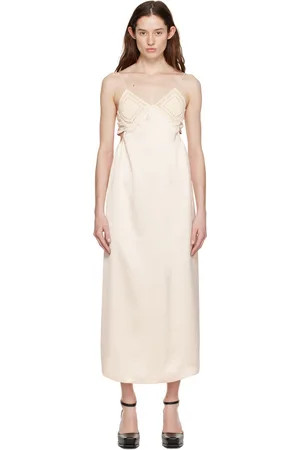 LVIR Beige V-Neck Midi Dress