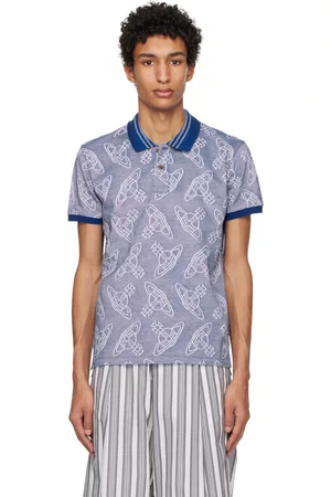 Vivienne Westwood Men Polo Shirts - Blue Stripe Collar Polo