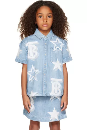 Burberry Kids Blue Star & Monogram Motif Denim Shirt