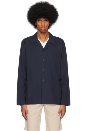 Sunspel Navy Buttoned Pyjama Shirt