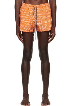 Balmain Orange & White Graffiti Swim Shorts