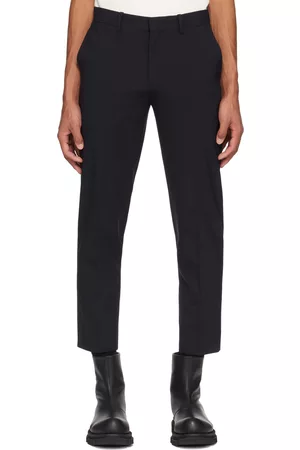 Solid Navy Straight Trousers