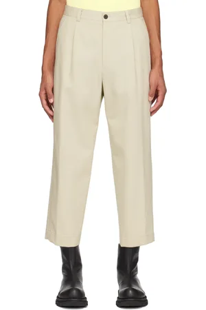 Solid Beige Cropped Trousers