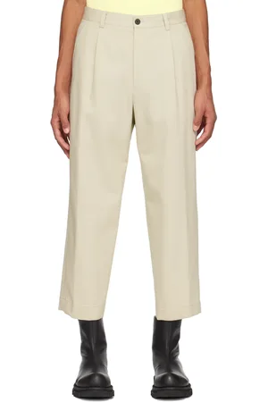 Solid Men Pants - Beige Cropped Trousers
