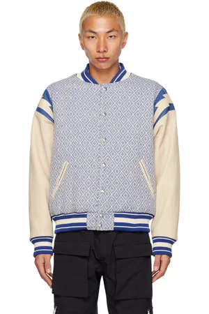 Rhude Blue & White Jacquard Bomber Jacket