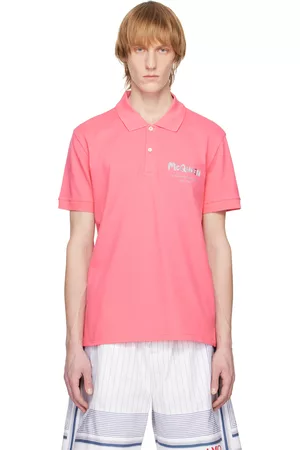Alexander McQueen Men Polo Shirts - Pink Embroidered Polo