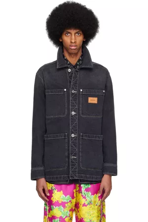 Versace Barocco-jacquard Denim Jacket In Black