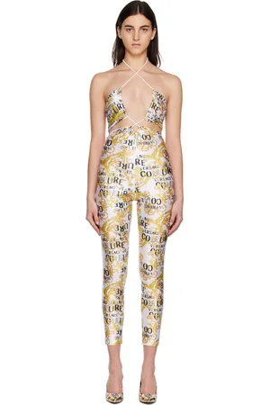 VERSACE White & Yellow Printed Jumpsuit
