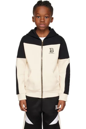 Balmain Kids Black & Off-White Paneled Hoodie