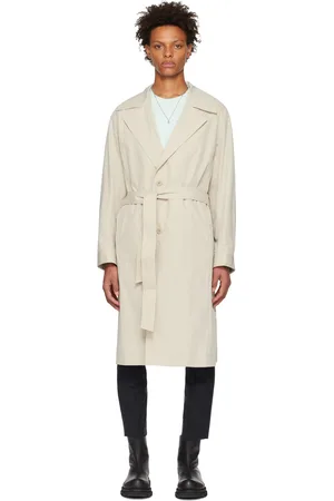 Solid Beige Single-Breasted Trench Coat