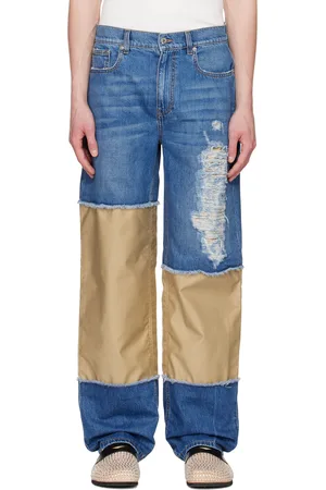 J.W.Anderson Men Jeans - Blue & Tan Distressed Jeans