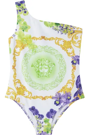 VERSACE Girls Swimsuits - Kids White Medusa Orchid One-Piece Swimsuit