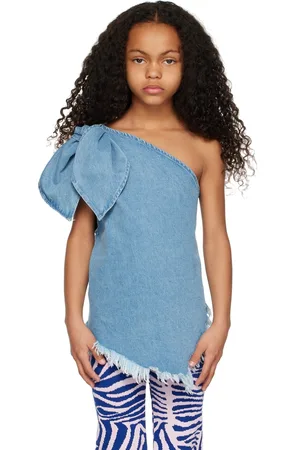 M’A Kids Kids Blue One-Shoulder Knot Denim Tank Top