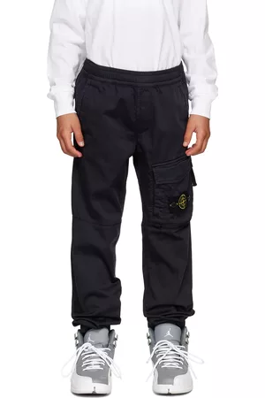 Kids Black Garment-Dyed Cargo Pants by Miss Blumarine on Sale