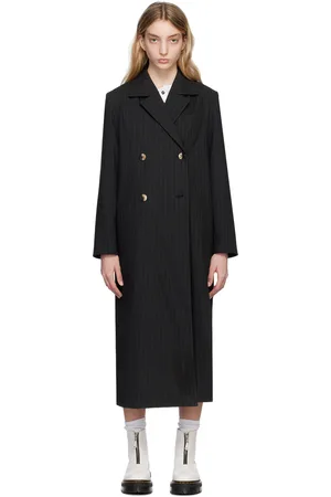 Ganni Women Coats - Black Stripe Coat