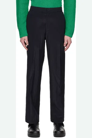 Solid Navy Crinkled Trousers