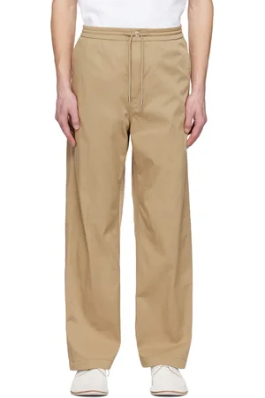 Solid Beige Straight Trousers