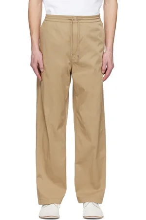 Solid Beige Straight Trousers
