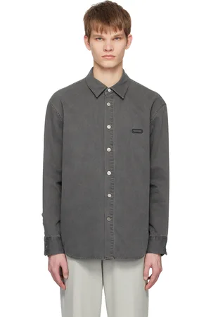 Solid Gray Embroidered Denim Shirt