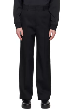 Solid Men Pants - Black Straight Trousers