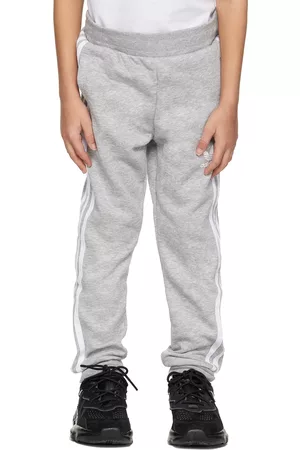 adidas Pants - Kids Gray 3-Stripes Big Kids Lounge Pants