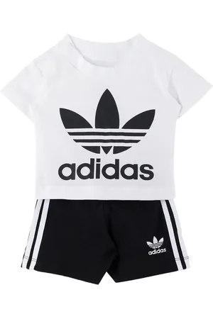 adidas Baby White & Black Trefoil T-Shirt & Shorts Set