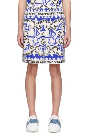 VALENTINO White & Blue Mini Bandana Bermuda Shorts