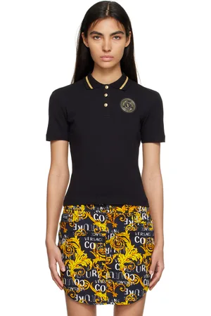 VERSACE Women Polo Shirts - Black V-Emblem Polo
