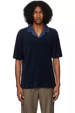 Agnona Men Polo Shirts - Navy Open Spread Collar Polo