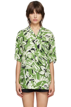 Palm Angels Green & White Hibiscus Bowling Shirt